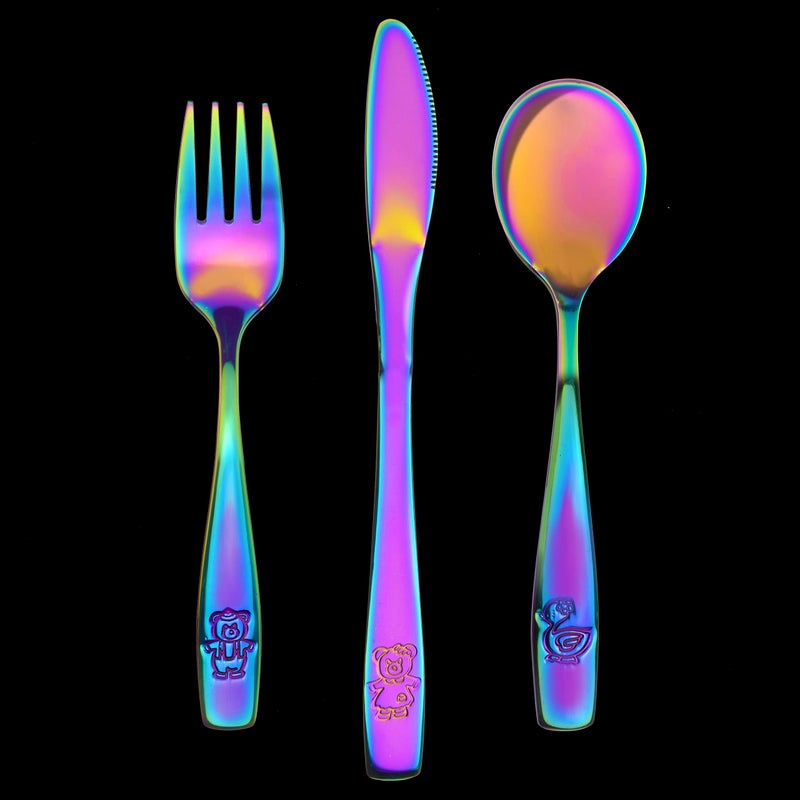 GlossyEnd 9 Piece Stainless Steel Rainbow Kids Cutlery, Child and Toddler Safe Flatware, Kids Silverware, Kids Utensil Set Includes 3 Knives, 3 Forks, 3 Spoons, Total of 3 Settings, Ideal for Home and Preschool - Image 3